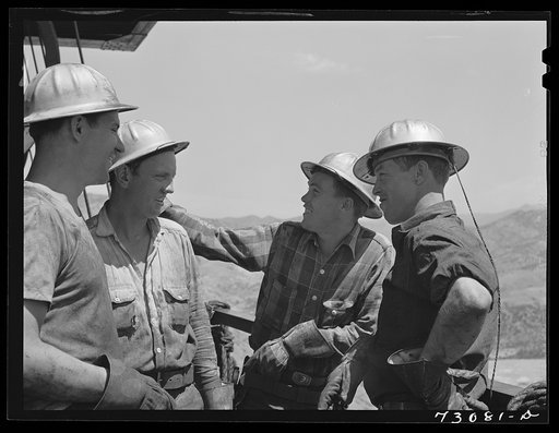 Untitled photo, possibly related to: Shasta Dam, Shasta County, California. Workmen