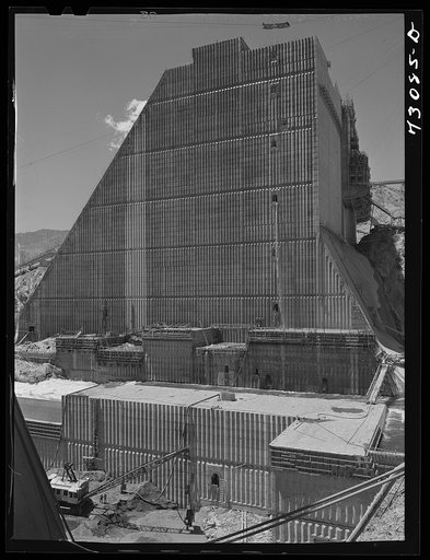 Shasta Dam, Shasta County, California. One side of the dam under construction