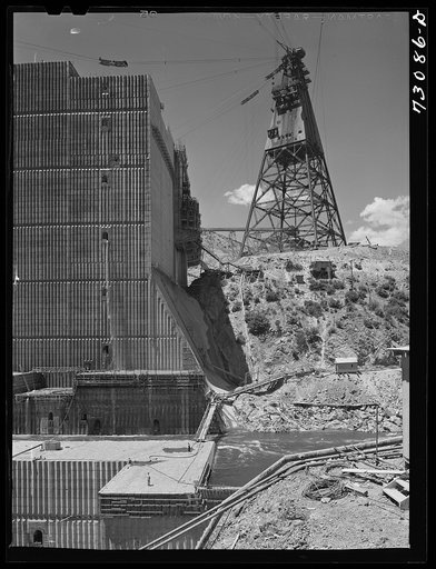 Shasta Dam, Shasta County, California. One side of the dam under construction