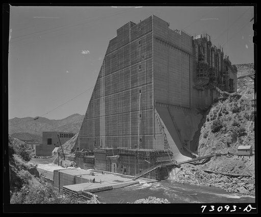 Shasta Dam, Shasta County, California. One side of the dam under construction