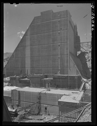 Shasta Dam, Shasta County, California. One side of the dam under construction