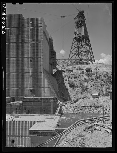 Shasta Dam, Shasta County, California. One side of the dam under construction