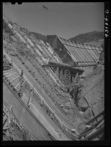 Shasta Dam, Shasta County, California. View of the dam under construction