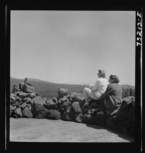 Untitled photo, possibly related to: Lane County, Oregon. Tourist at the Dee Wright observation point