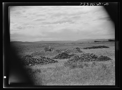 Untitled photo, possibly related to: Seneca, Oregon. Piles of chrome ore on the lot of the ore purchasing depot of the metal reserves company