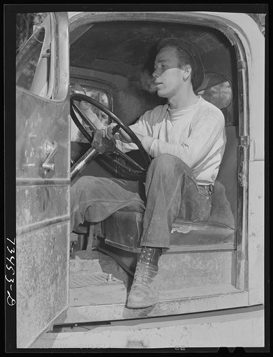 Grant County, Oregon. Malheur National Forest. Truck driver on logging operations