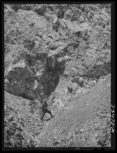 Grant County, Oregon. Bureau of Mines field man points out chrome deposits at local mine