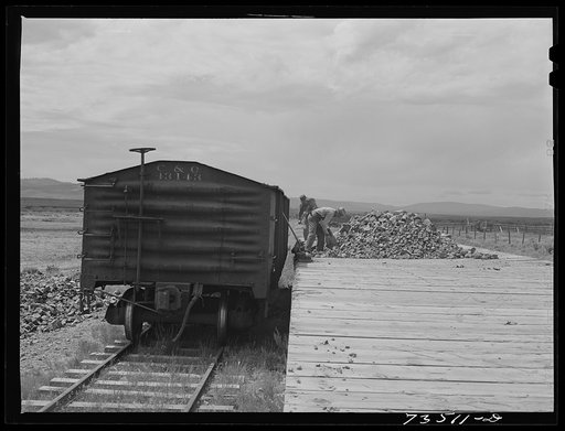 Seneca, Oregon. Loading chrome ore into freight car