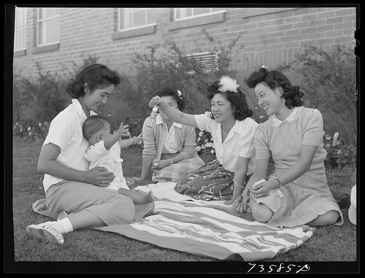 Nyssa, Oregon. Japanese-Americans at baseball game. They live at the FSA (Farm Security Administration) mobile camp. On Sundays, the Japanese-Americans come into town in a supervised group to attend a special run picture show and use the baseball field