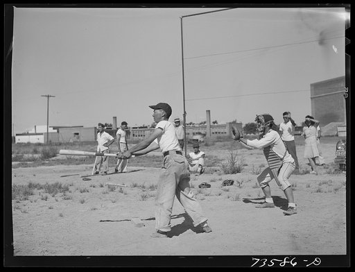 Nyssa, Oregon. Japanese-Americans playing baseball. They do farm work, live at the FSA (Farm Security Administration) mobile camp, and use the town ballfield on Sundays when they come in a supervised group