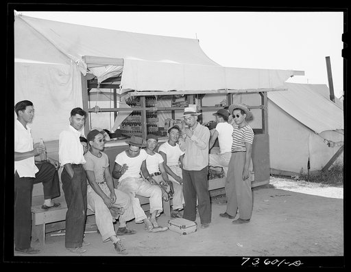 Nyssa, Oregon. FSA (Farm Security Administration) mobile camp. Canteen for soda pop, candy, ice cream at the camp, now inhabited by Japanese-Americans