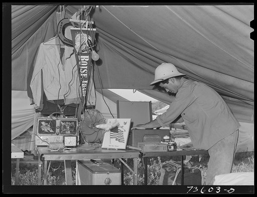 Untitled photo, possibly related to: Nyssa, Oregon. FSA (Farm Security Administration) mobile camp. Tent home for Japanese-American family living at the camp