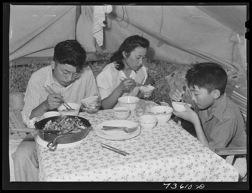 Nyssa, Oregon. FSA (Farm Security Administration) mobile camp. Japanese-Americans eating supper
