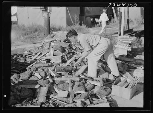 Nyssa Oregon. FSA (Farm Security Administration) mobile camp. Woodpile at the camp for Japanese-Americans