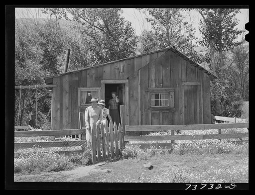 Ola, Idaho. FSA (Farm Security Administration) Ola self-help cooperative. Members visit a fellow member. This house had one room in 1939, it now has two rooms