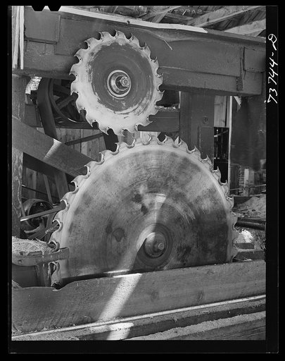 Ola, Idaho. FSA (Farm Security Administration) Ola self-help cooperative. Circular saws in the sawmill