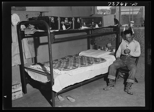 Twin Falls, Idaho. FSA (Farm Security Administration) farm workers' camp. Interior of row shelter in which Japanese Americans are housed