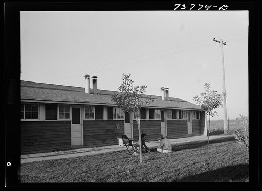 Twin Falls, Idaho. FSA (Farm Security Administration) farm workers' camp. Row shelters in which the Japanese live