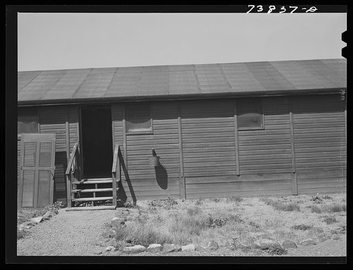Rupert, Idaho. Former CCC (Civilian Conservation Corps) camp,now under FSA (Farm Security Administration) management. Detail of the building in which Japanese-Americans live at the camp