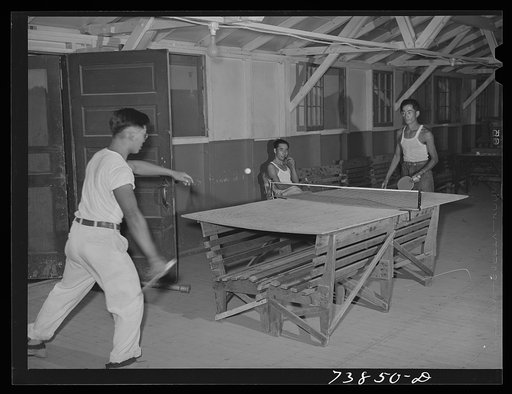 Rupert, Idaho. Former CCC (Civilian Conservation Corps) camp now under FSA (Farm Security Administration) management. Japanese-American farm workers playing ping-pong