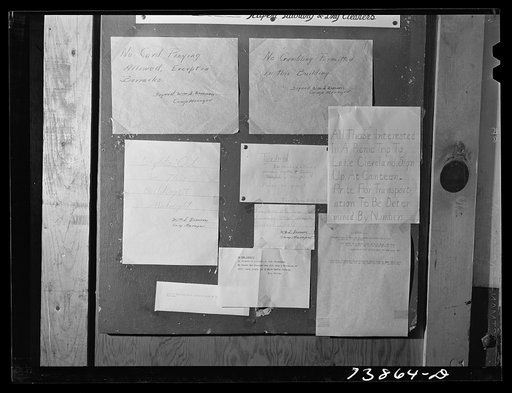 Rupert, Idaho. Former CCC (Civilian Conservation Corps) camp now under FSA (Farm Security Administration) management. A bulletin board at the camp which now houses Japanese-American farm workers