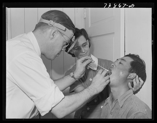 Rupert, Idaho. Former CCC (Civilian Conservation Corps) camp now under FSA (Farm Security Administration) management. In the clinic at the camp which now houses Japanese-American farm workers. Medical care is provided by the sugar beet companies