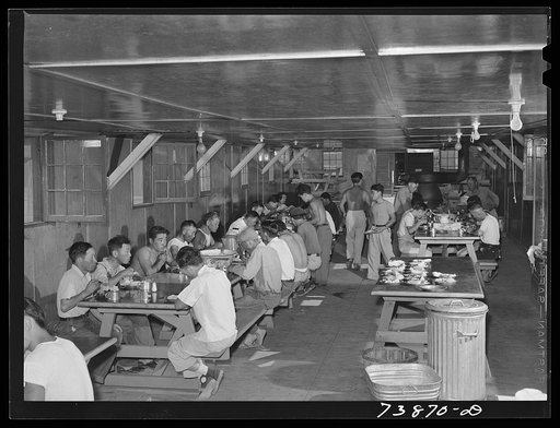 Rupert, Idaho. Former CCC (Civilian Conservation Corps) camp now under FSA (Farm Security Administration) management. Supper plates in the community mess hall of the Japanese-Americans