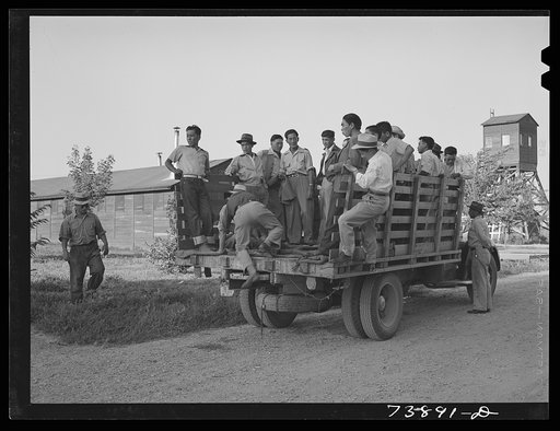 Rupert, Idaho. Former CCC (Civilian Conservation Corps) camp now under FSA (Farm Security Administration) management. Japanese-Americans leaving camp for a visit to town