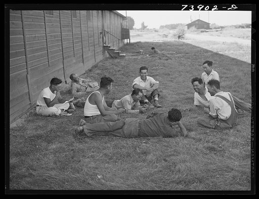 Rupert, Idaho. Former CCC (Civilian Conservation Corps) camp now under FSA (Farm Security Administration) management. Japanese-Americans resting after work