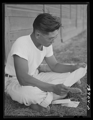 Rupert, Idaho. Former CCC (Civilian Conservation Corps) camp now under FSA (Farm Security Administration) management. A Japanese-American reading his mail