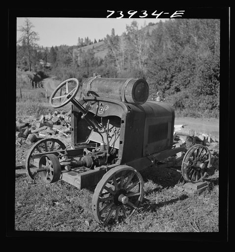 Ola, Idaho. Old automobile converted to power unit for running machinery on the farm of a member of the Ola self-help cooperative