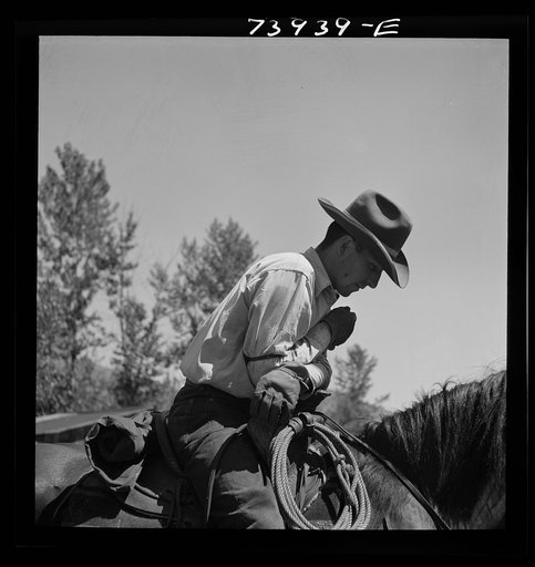 Untitled photo, possibly related to: Ola, Idaho. Cowboy who cares for beef cattle of members of the Ola self-help cooperative