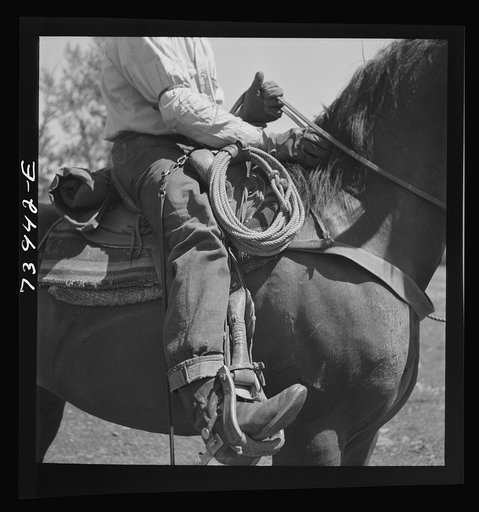 Ola, Idaho. Detail of cowboy on horseback