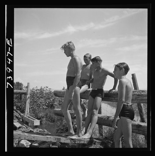 Untitled photo, possibly related to: Rupert, Idaho. Schoolboys in swimming