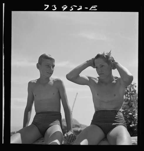 Untitled photo, possibly related to: Rupert, Idaho. Schoolboys in swimming