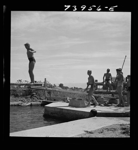 Untitled photo, possibly related to: Rupert, Idaho. Schoolboys in swimming