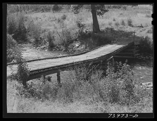Lemhi County, Idaho. Footbridge across Panther Creek to a ranch