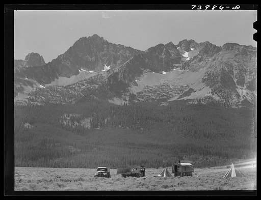Custer County, Idaho. Sheepherders camp at the foot of the Sawtooth Mountains