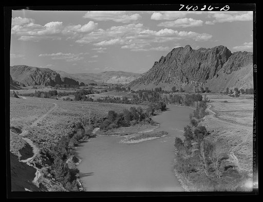 Custer County, Idaho. Rich pasture land lines the banks of the Salmon River