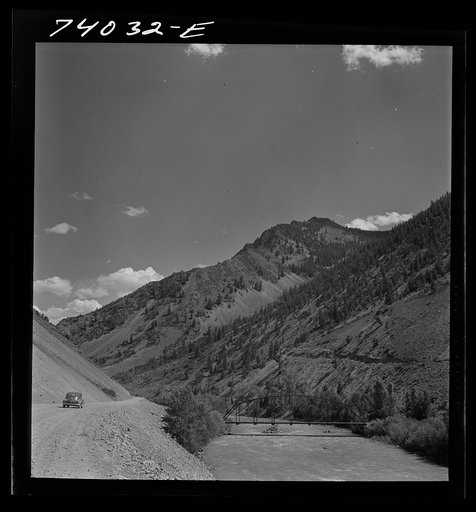 Custer County, Idaho. The road along the Salmon River is many feet higher that the river