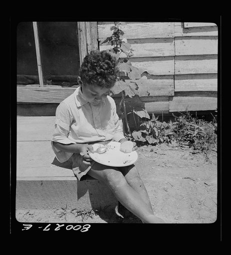 John Fredrick's son eating his lunch in the sun. Charles County, Maryland, near La Plata, Maryland