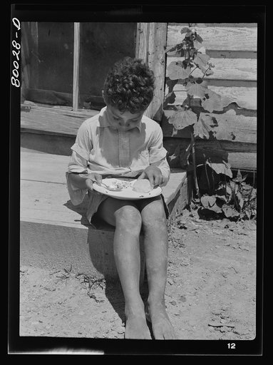 Untitled photo, possibly related to: John Fredrick's son eating his lunch in the sun. Charles County, Maryland, near La Plata, Maryland
