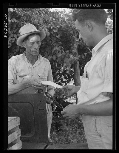 Mr. James F. Drigger received a check for his chickens raised under the FSA (Farm Security Administration) "Food for Defense" program. Coffee County, Alabama