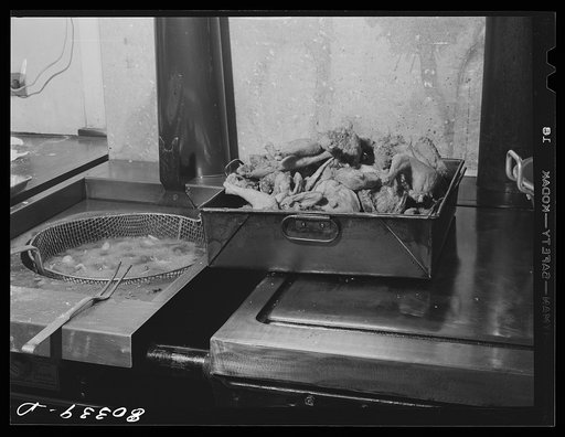 A hot tray of crisp chicken. Craig Field, Southeastern Air Training Center, Selma, Alabama
