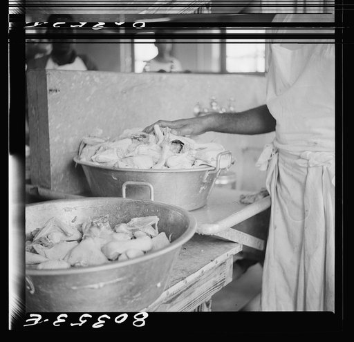 Untitled photo, possibly related to: Craig Field cooks didn't have to do much washing of these well-dressed FSA (Farm Security Administration) "Food for Defense" chickens from Coffee County, Alabama. Craig Field Southeastern Air Training Center, Selma, Alabama