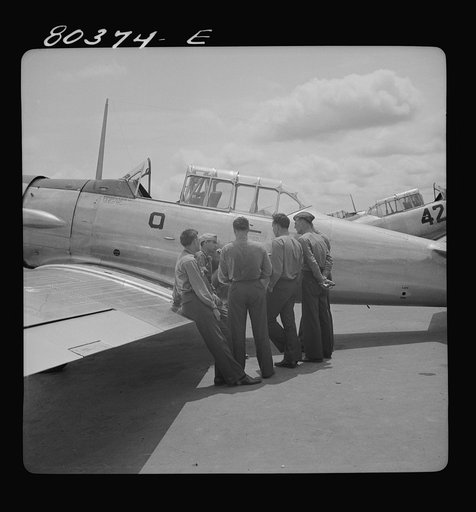Craig Field flying cadets talking things over. Craig Field, Southeastern Air Training Center, Selma, Alabama
