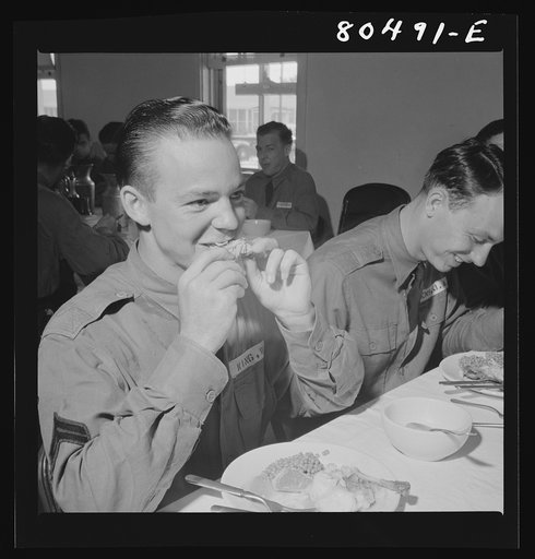 Chicken raised by FSA (Farm Security Administration) borrowers is good right down to the bone. Craig Field, Southeastern Air Training Center, Selma, Alabama