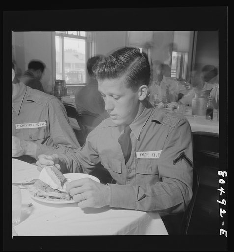 There's hardly room for cake after hearty dinner of fried chicken raised by FSA (Farm Security Administration) borrowers. Craig Field, Southeastern Air Training Center, Selma, Alabama