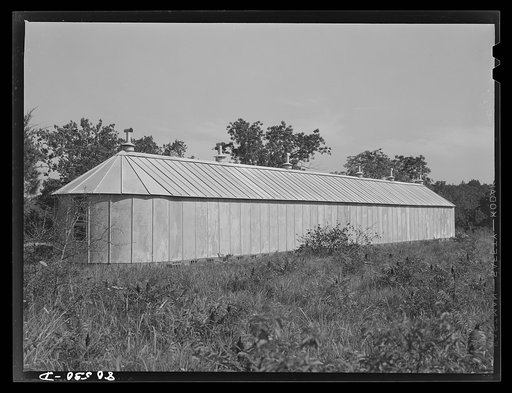 Prefabricated all-metal hen house on farm near Haymarket, Virginia