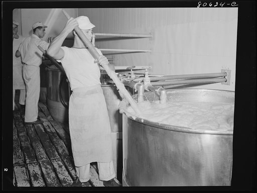 Tomato juice is boiled in open vats and then piped to the canning room. Phillips Cannery, Cambridge, Maryland